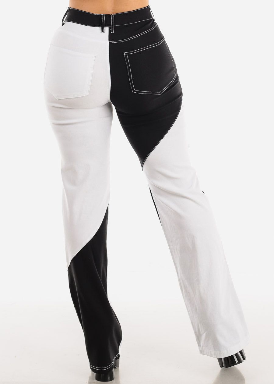 High Waist Color Block Wide Leg Pants Black & White sold by Moda product image thumbnail 5