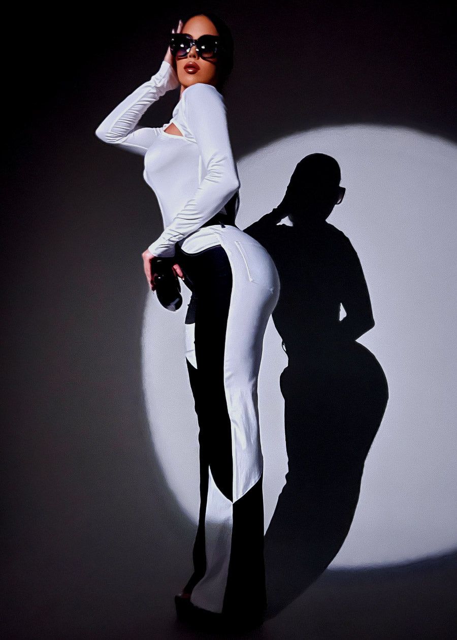 High Waist Color Block Wide Leg Pants Black & White sold by Moda product image thumbnail 3