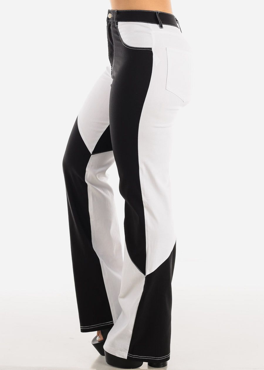 High Waist Color Block Wide Leg Pants Black & White sold by Moda product image thumbnail 4