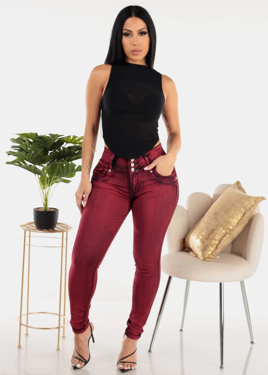 Butt Lift High Waist Skinny Jeans Red Acid Wash sold by Moda product image thumbnail 2
