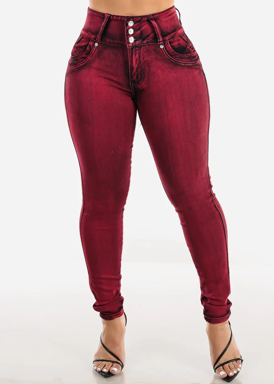 Butt Lift High Waist Skinny Jeans Red Acid Wash sold by Moda product image thumbnail 3