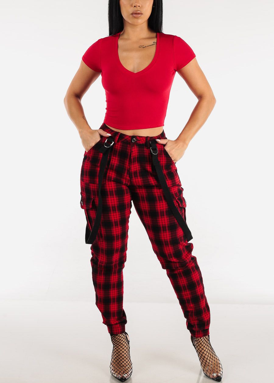 Ribbed Vneck Short Sleeve Crop Top Red sold by Moda product image thumbnail 4