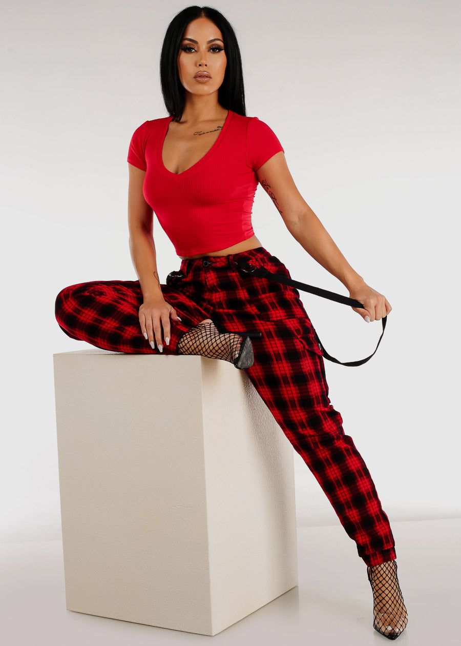 Ribbed Vneck Short Sleeve Crop Top Red sold by Moda product image thumbnail 2