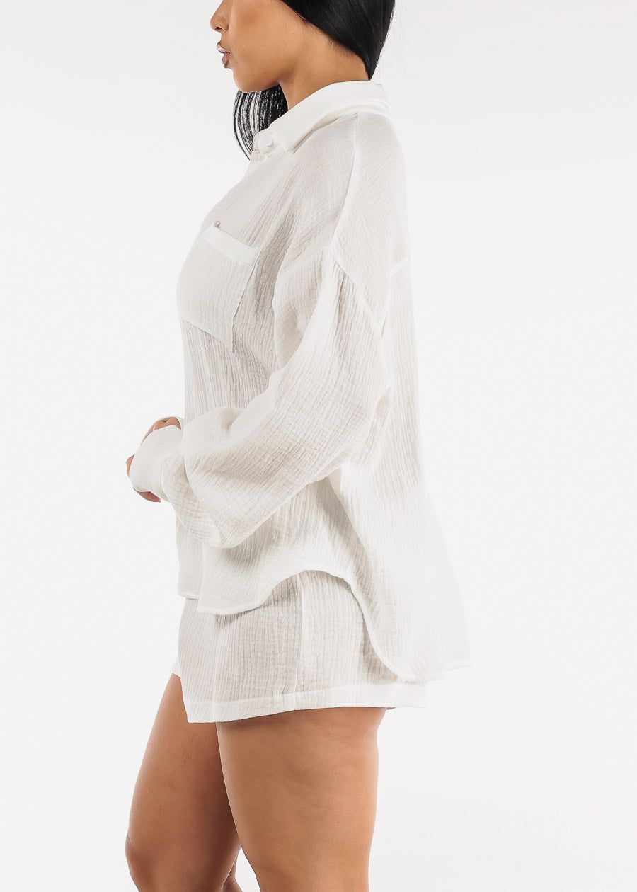 White Cotton Button Down Shirt & Shorts (2 PCE SET) sold by Moda product image thumbnail 3
