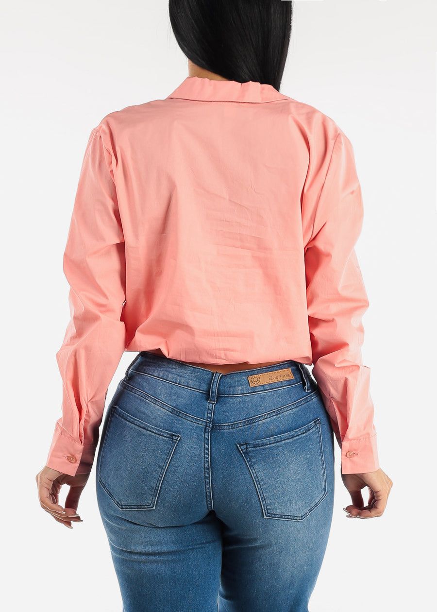 Long Sleeve Double Layer Collared Crop Top Blush sold by Moda product image thumbnail 4