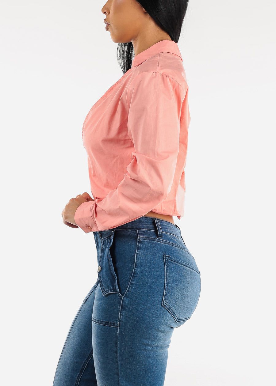 Long Sleeve Double Layer Collared Crop Top Blush sold by Moda product image thumbnail 3