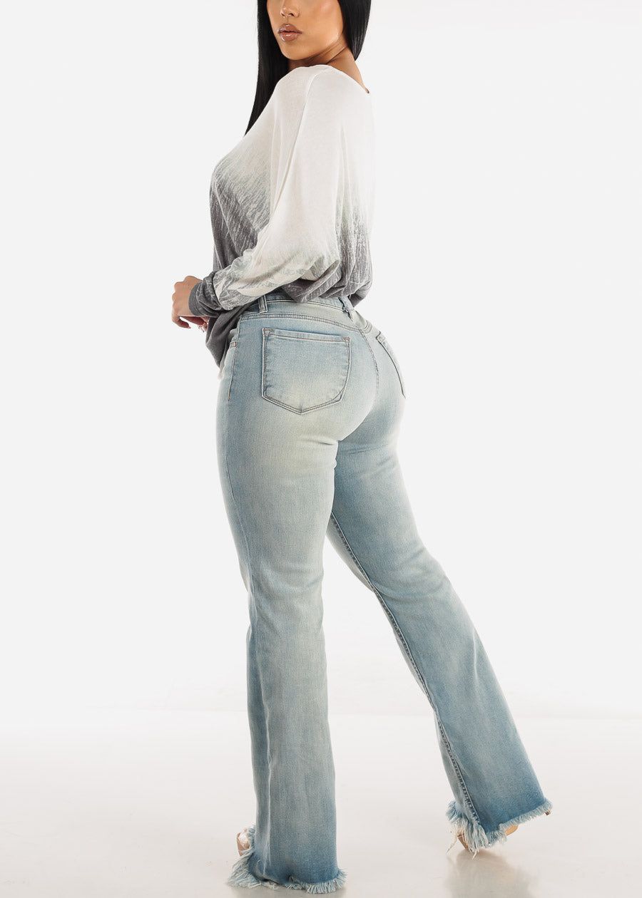 High Waist Wide Leg Light Denim Jeans w Raw Hem sold by Moda product image thumbnail 5