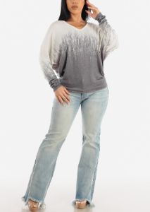 High Waist Wide Leg Light Denim Jeans w Raw Hem sold by Moda