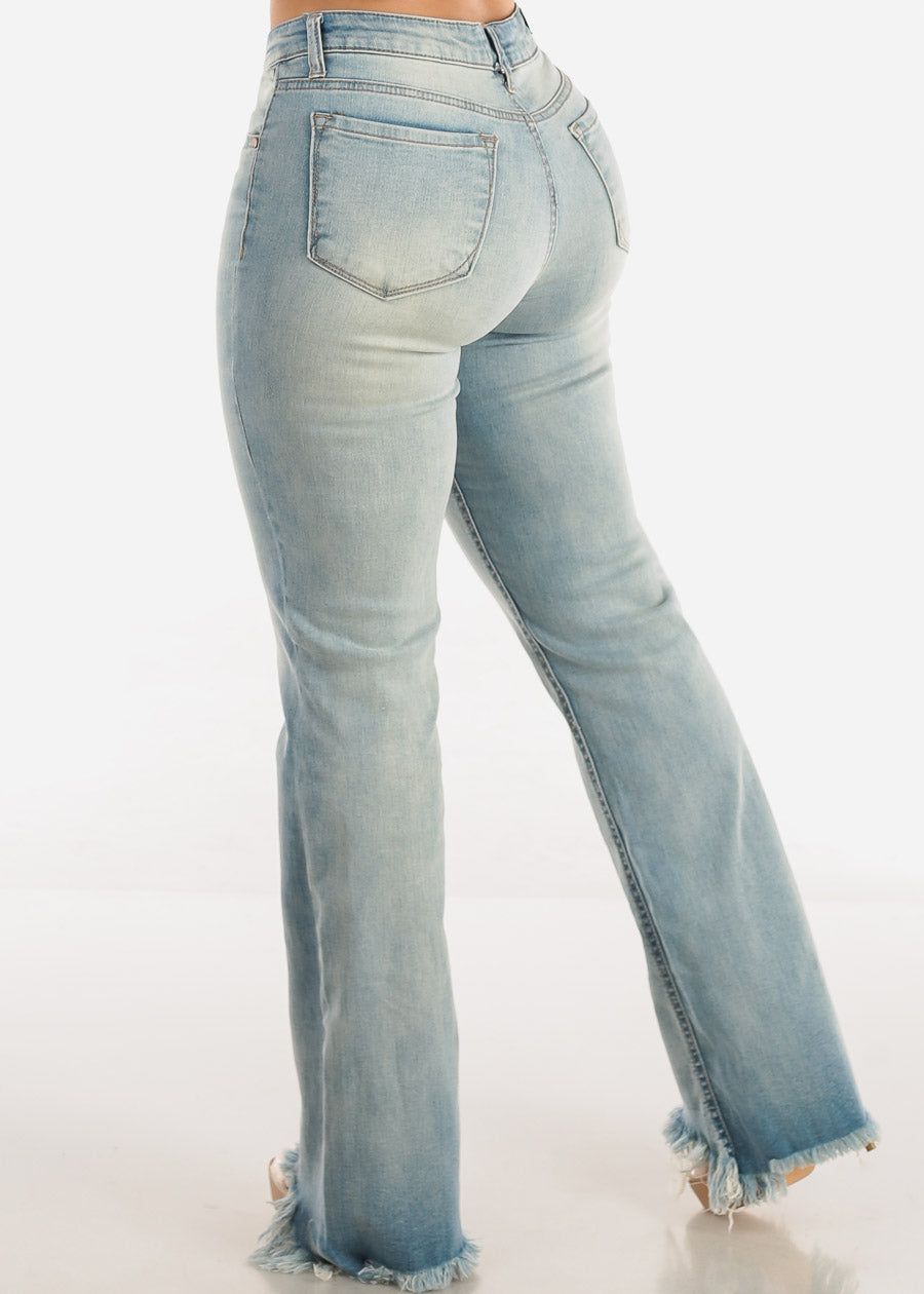High Waist Wide Leg Light Denim Jeans w Raw Hem sold by Moda product image thumbnail 4
