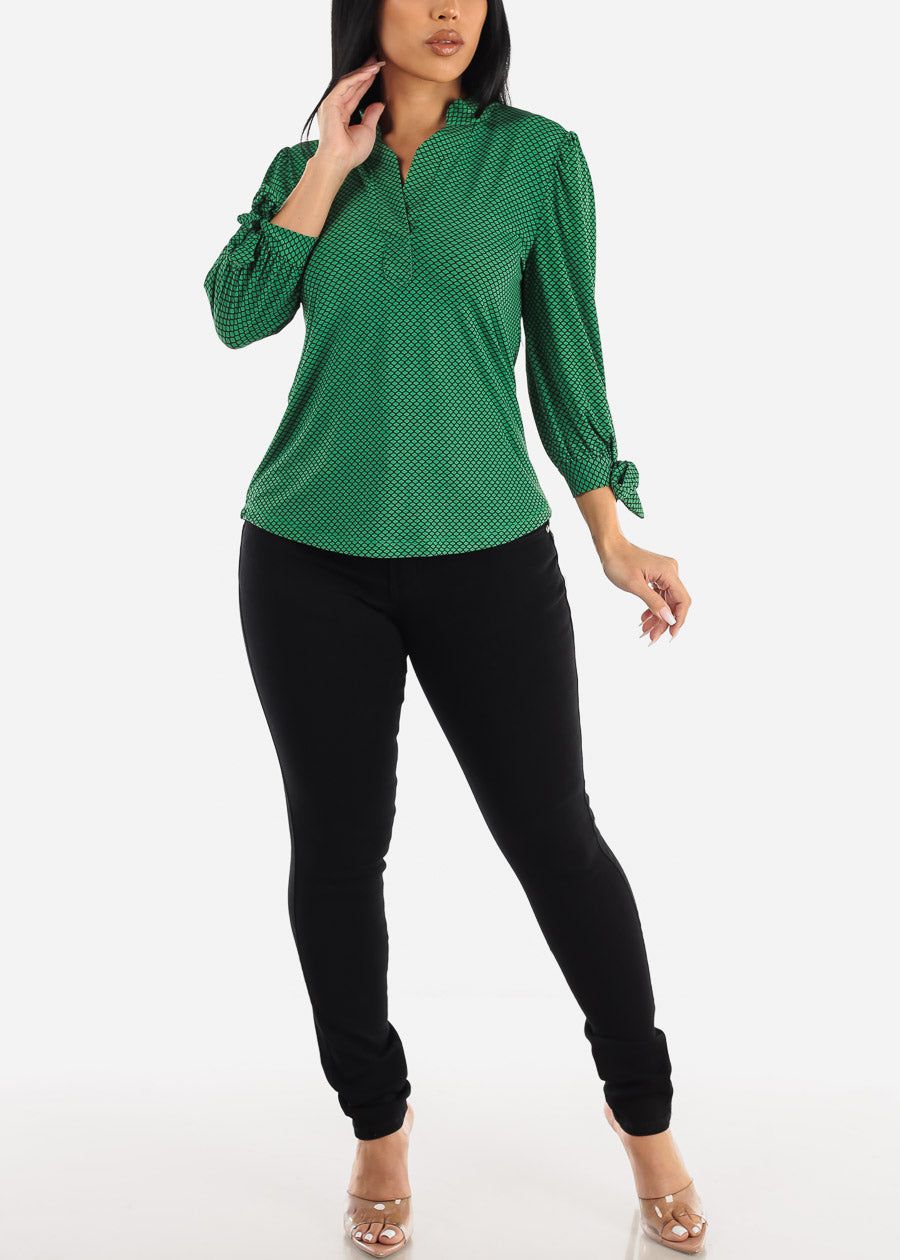 Quarter Sleeve Vneck Printed Blouse Green sold by Moda product image thumbnail 2