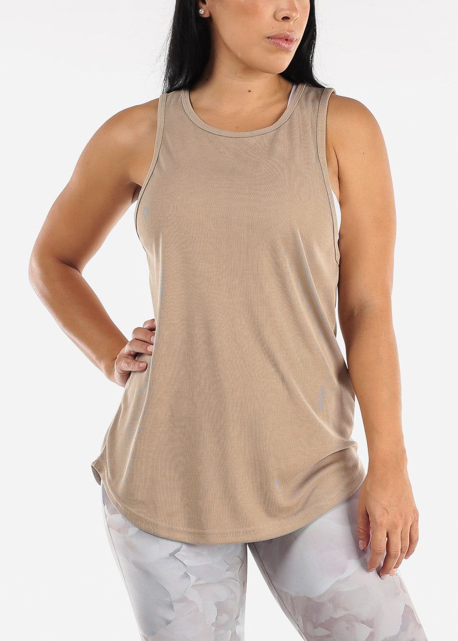 MONO B Khaki Open Back Sleeveless Athleisure Tunic sold by Moda
