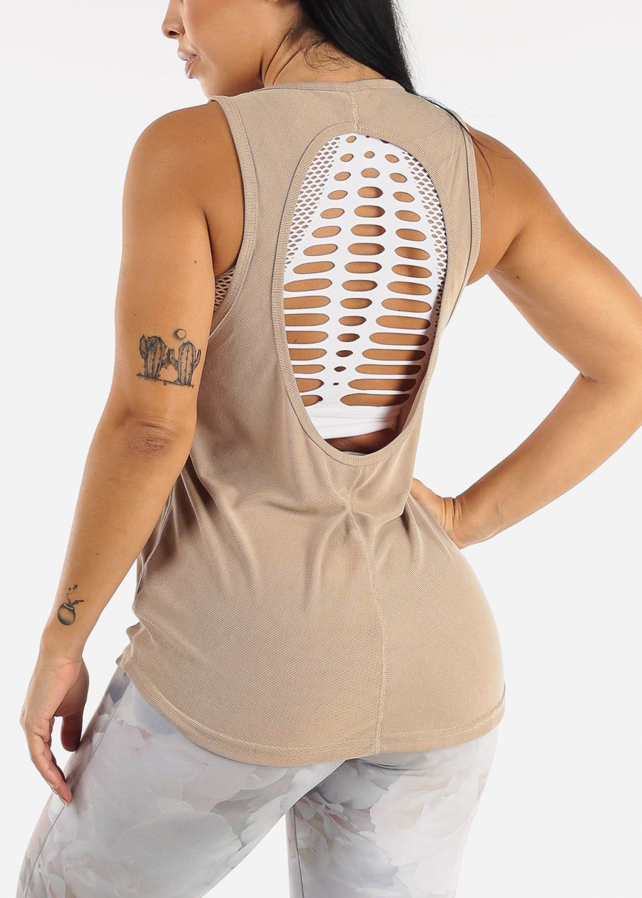 MONO B Khaki Open Back Sleeveless Athleisure Tunic sold by Moda product image thumbnail 2