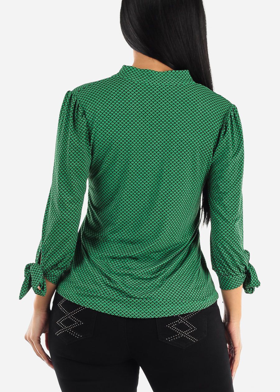 Quarter Sleeve Vneck Printed Blouse Green sold by Moda product image thumbnail 4