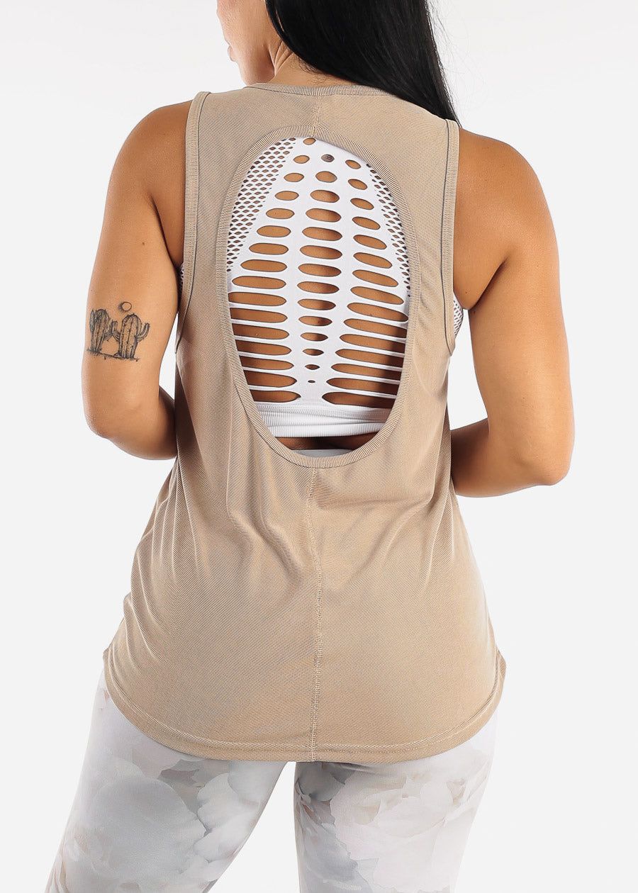 MONO B Khaki Open Back Sleeveless Athleisure Tunic sold by Moda product image thumbnail 5