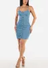 Button Up Bodycon Denim Dress Med Blue sold by Moda