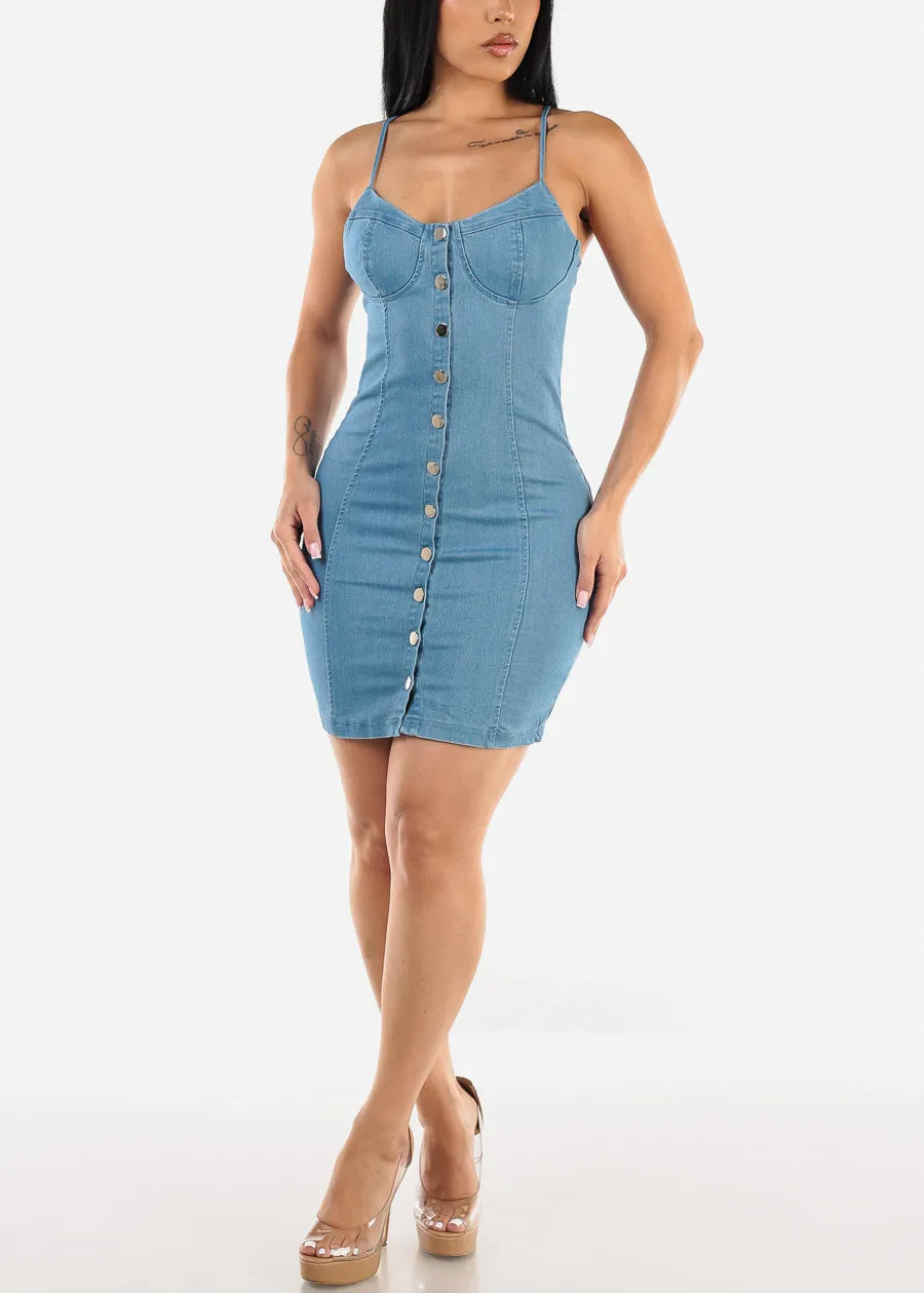 Button Up Bodycon Denim Dress Med Blue sold by Moda product image thumbnail 3