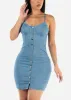 Button Up Bodycon Denim Dress Med Blue sold by Moda