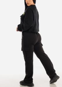 High Waisted Black Bungee Cargo Pants sold by Moda