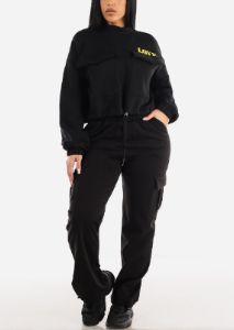 High Waisted Black Bungee Cargo Pants sold by Moda