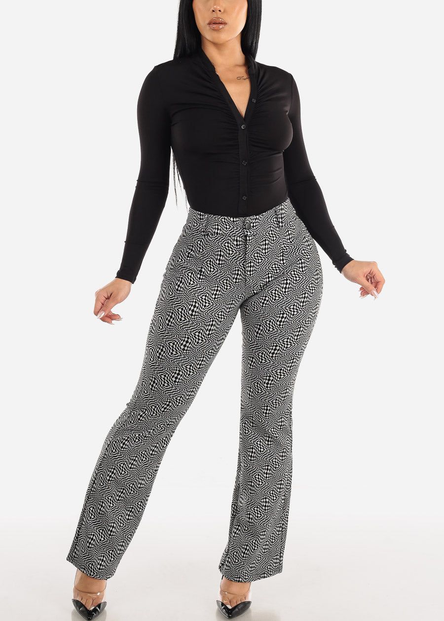 Long Sleeve Ruched Button Up Black Collared Bodysuit sold by Moda product image thumbnail 5