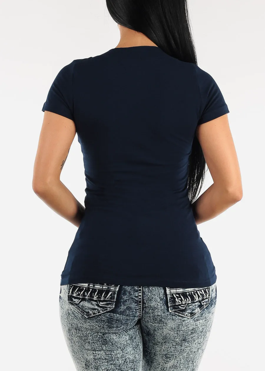 V-Neck Basic T-Shirt (Navy) sold by Moda product image thumbnail 4
