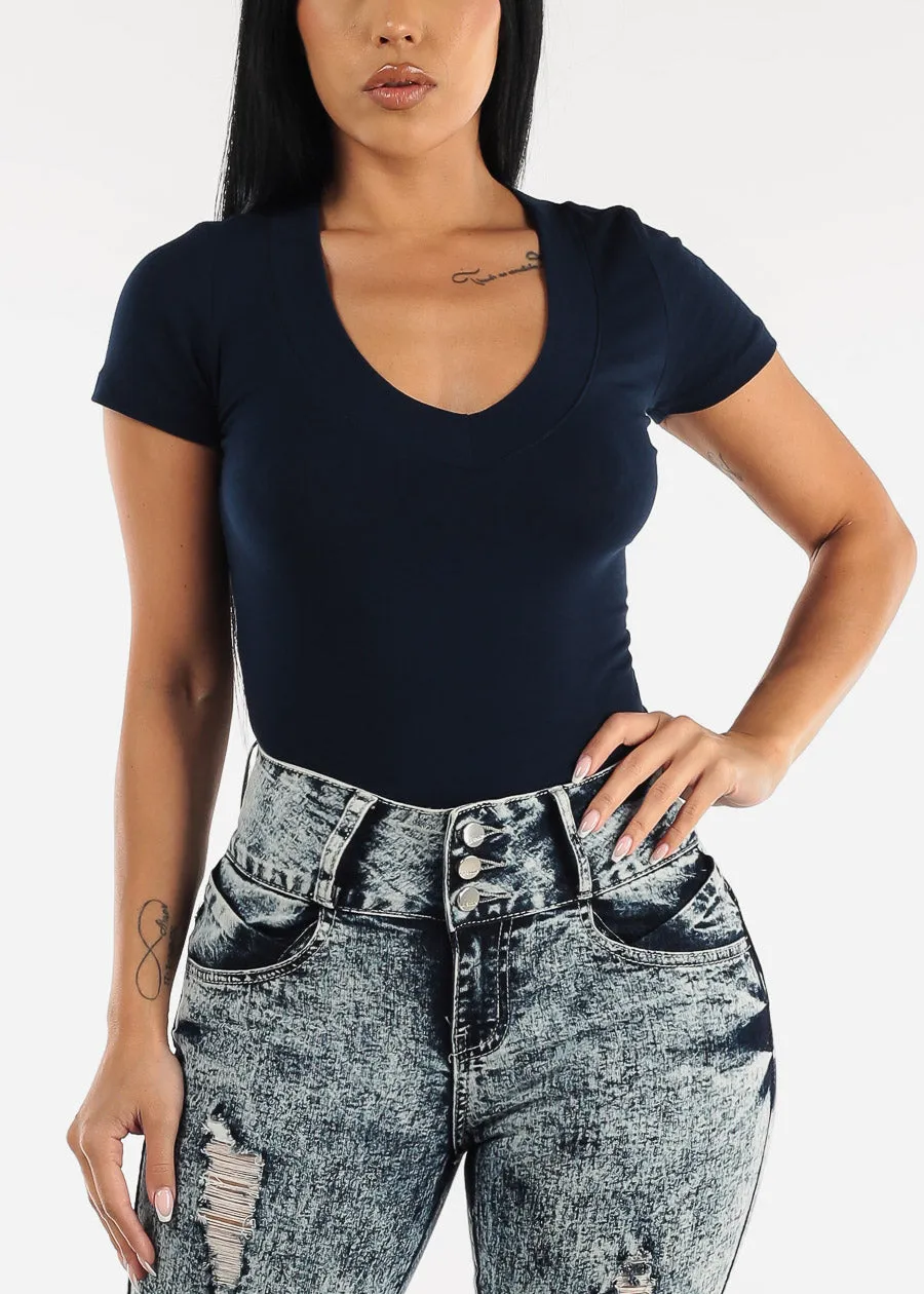 V-Neck Basic T-Shirt (Navy) sold by Moda