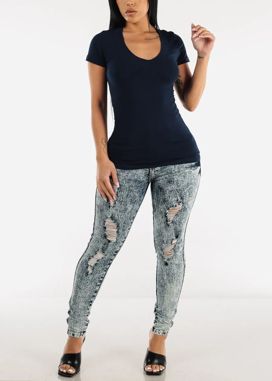 V-Neck Basic T-Shirt (Navy) sold by Moda product image thumbnail 2