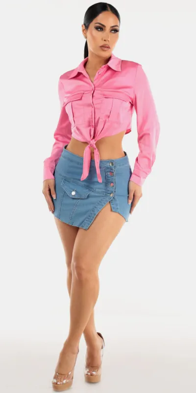 Pink Satin Blue Mini Skirt Combo sold by Moda