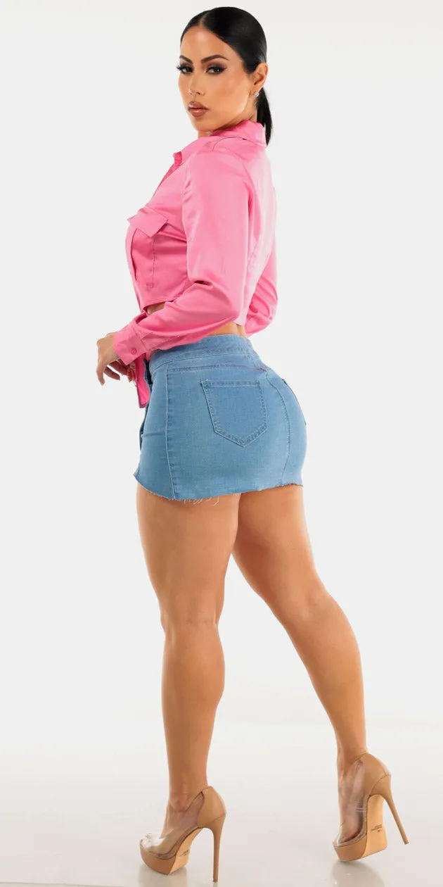 Pink Satin Blue Mini Skirt Combo sold by Moda product image thumbnail 2