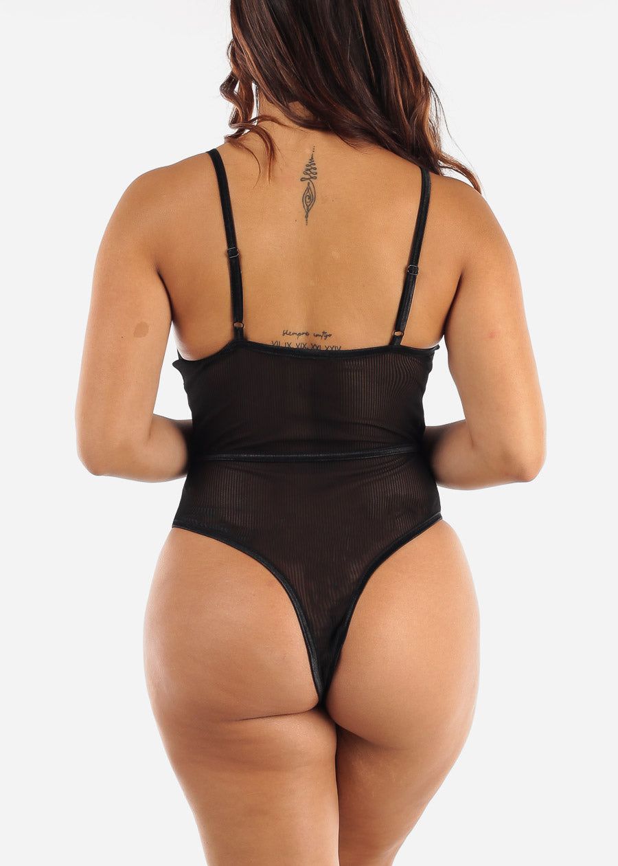 Black Sleeveless Thong Floral Lace Bodysuit sold by Moda product image thumbnail 4