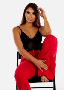 Black Sleeveless Thong Floral Lace Bodysuit sold by Moda