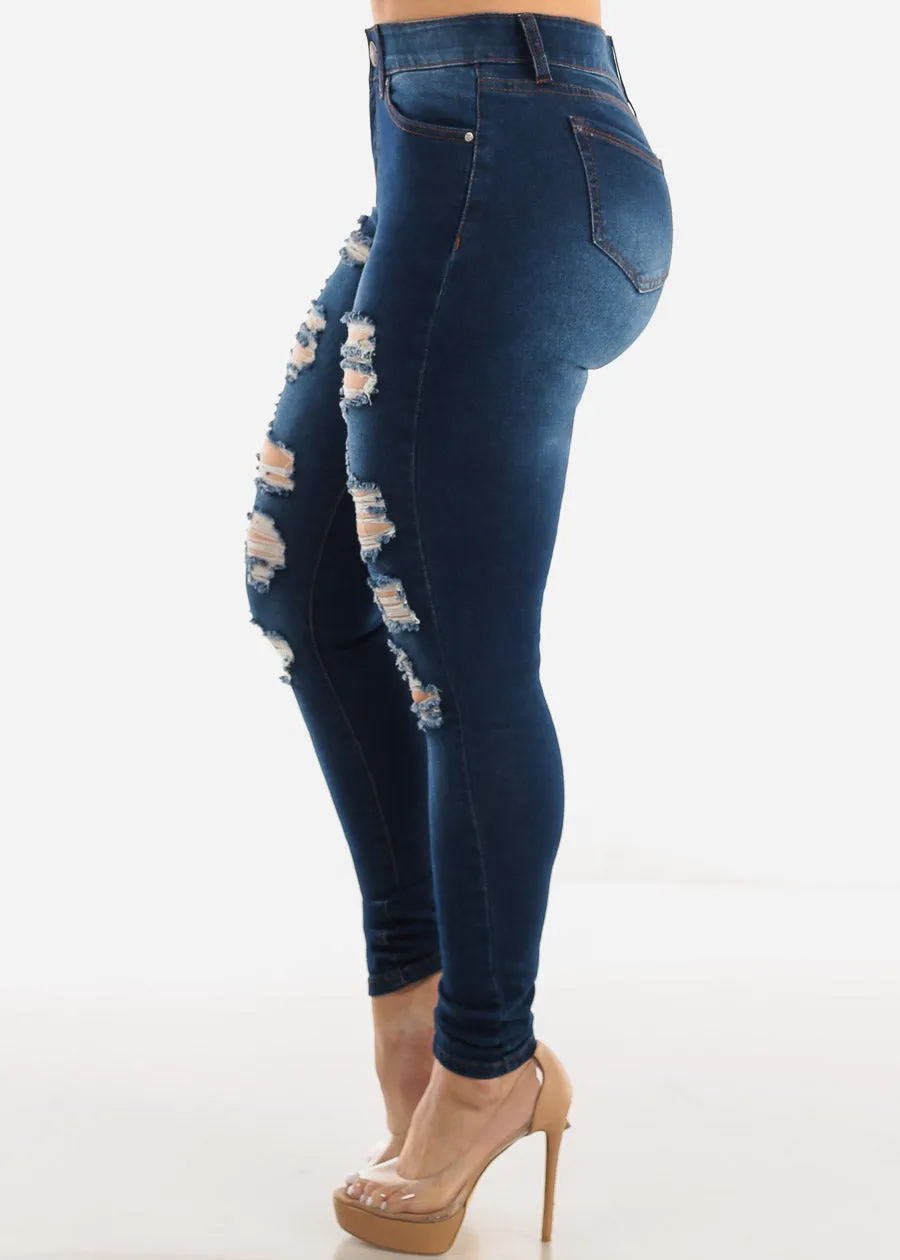 Mid Rise Distressed Dark Stretchy Skinny Jeans sold by Moda product image thumbnail 3