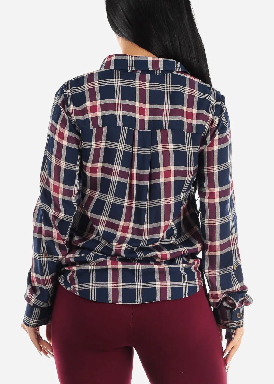 Button Up Twisted Front Roll Up Sleeve Shirt Navy sold by Moda product image thumbnail 4