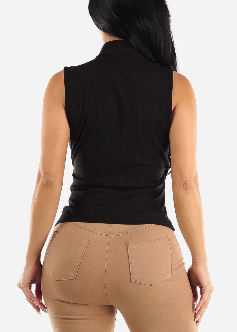 Black Sleeveless Surplice Rib Knit Top sold by Moda product image thumbnail 4