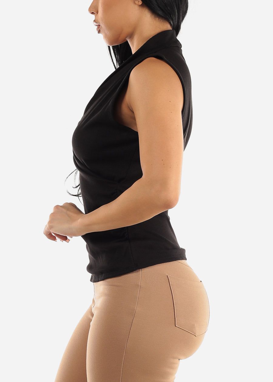 Black Sleeveless Surplice Rib Knit Top sold by Moda product image thumbnail 3