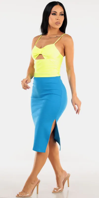 Cut Out Blue Pencil Skirt Outfit sold by Moda