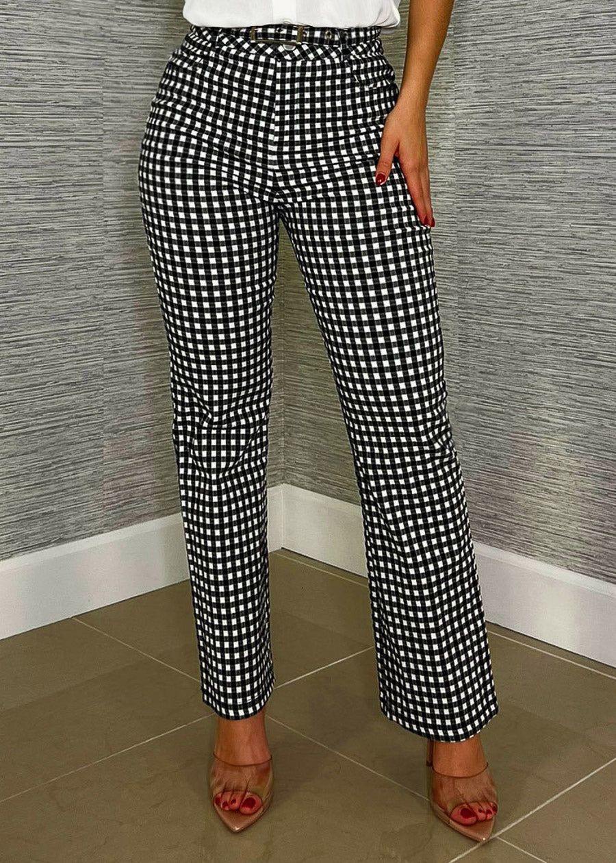High Waisted Plaid Flared Pants with Belt sold by Moda product image thumbnail 3
