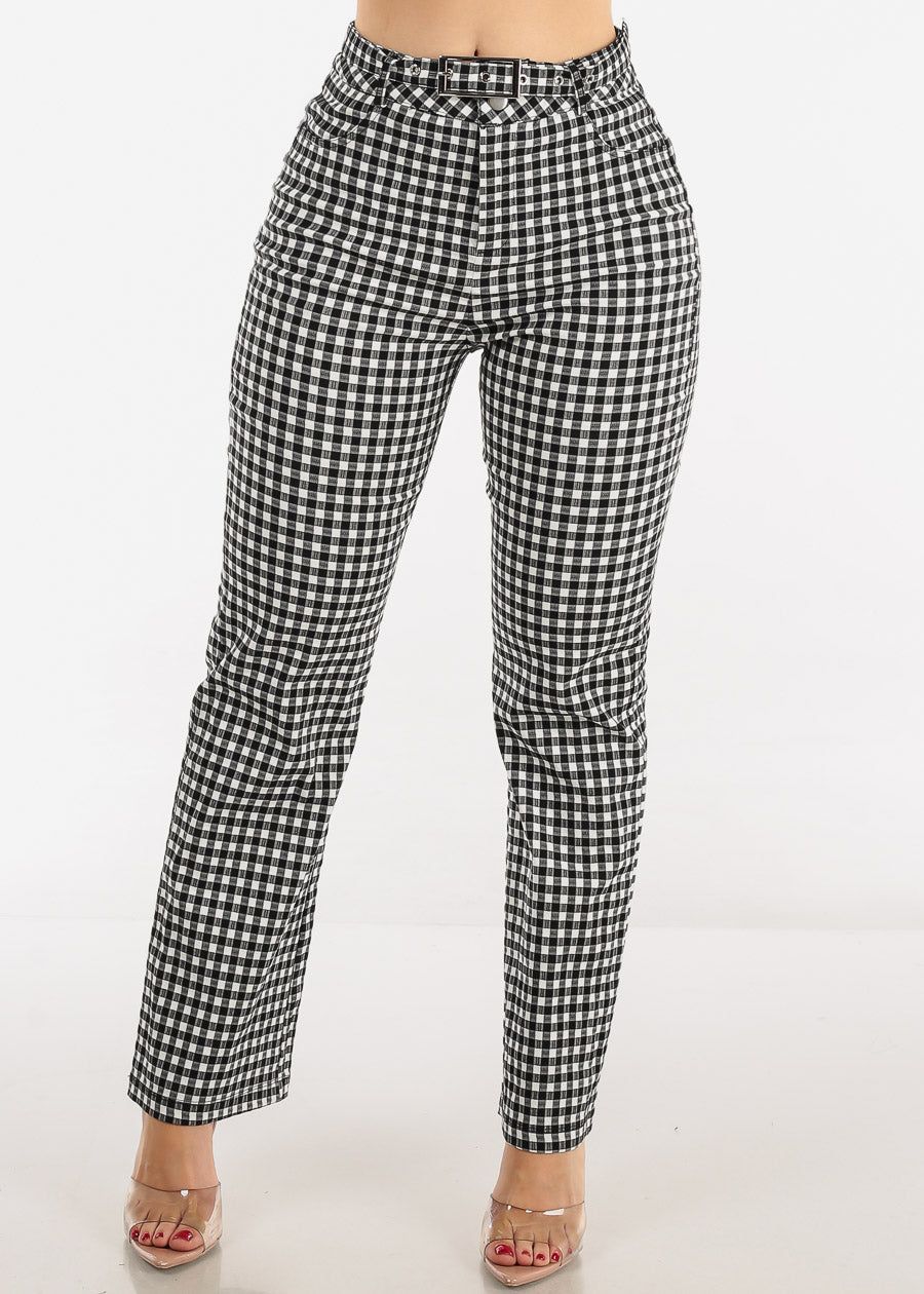 High Waisted Plaid Flared Pants with Belt sold by Moda product image thumbnail 2