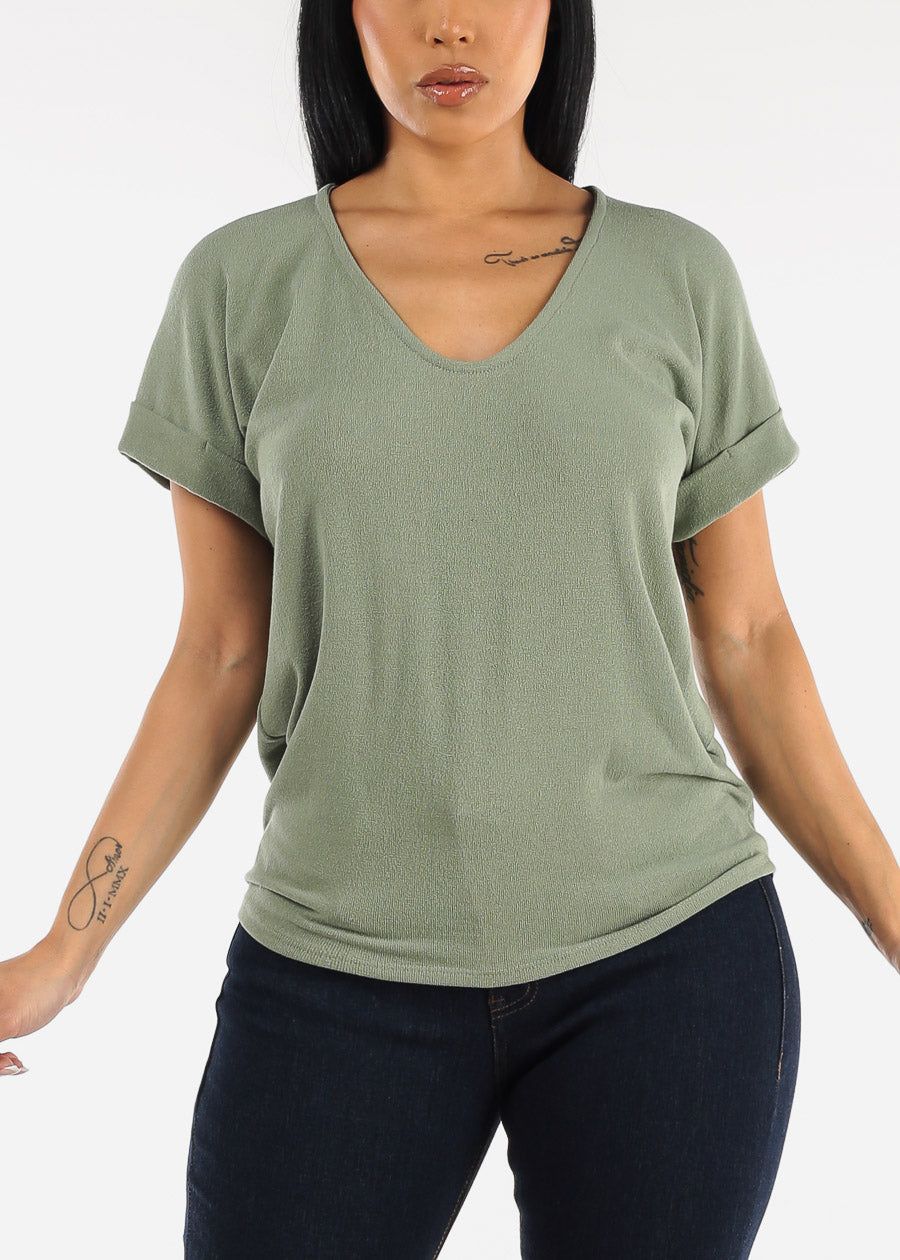 Short Sleeve Vneck Tunic Top Olive sold by Moda