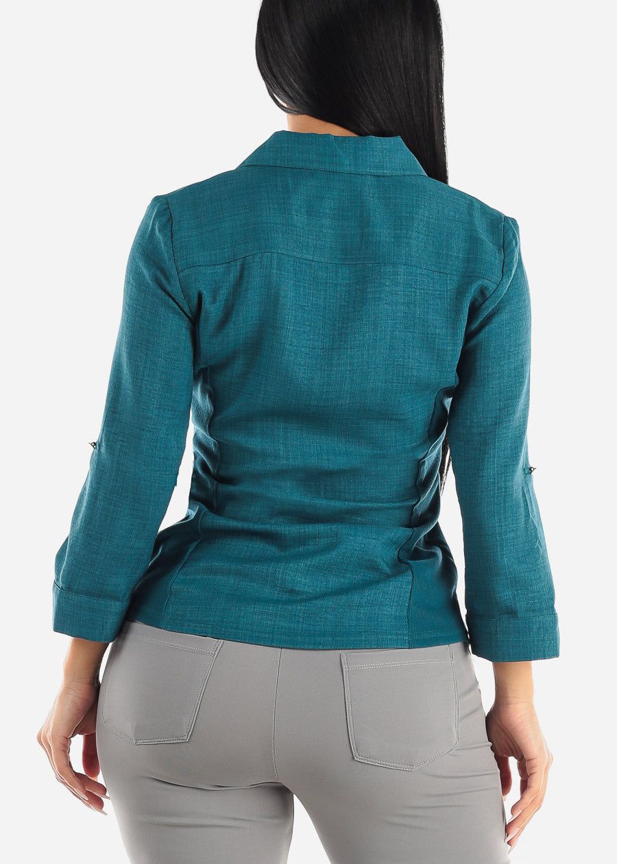Button Up Shirt Teal Quarter Sleeve sold by Moda product image thumbnail 4
