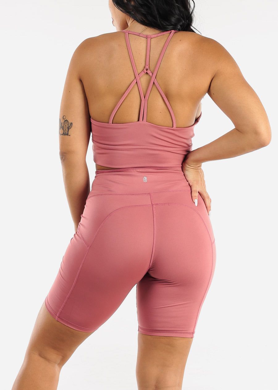 Activewear Strappy Sports Bra & Biker Shorts Mauve (2 PCE SET) sold by Moda product image thumbnail 5