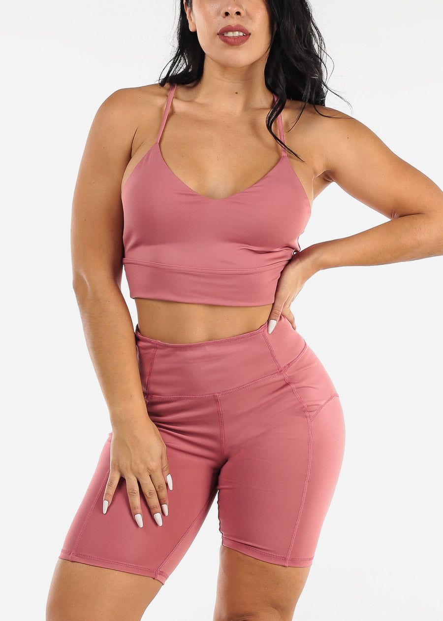 Activewear Strappy Sports Bra & Biker Shorts Mauve (2 PCE SET) sold by Moda