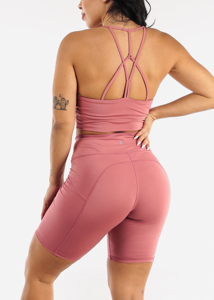 Activewear Strappy Sports Bra & Biker Shorts Mauve (2 PCE SET) sold by Moda product image thumbnail 2
