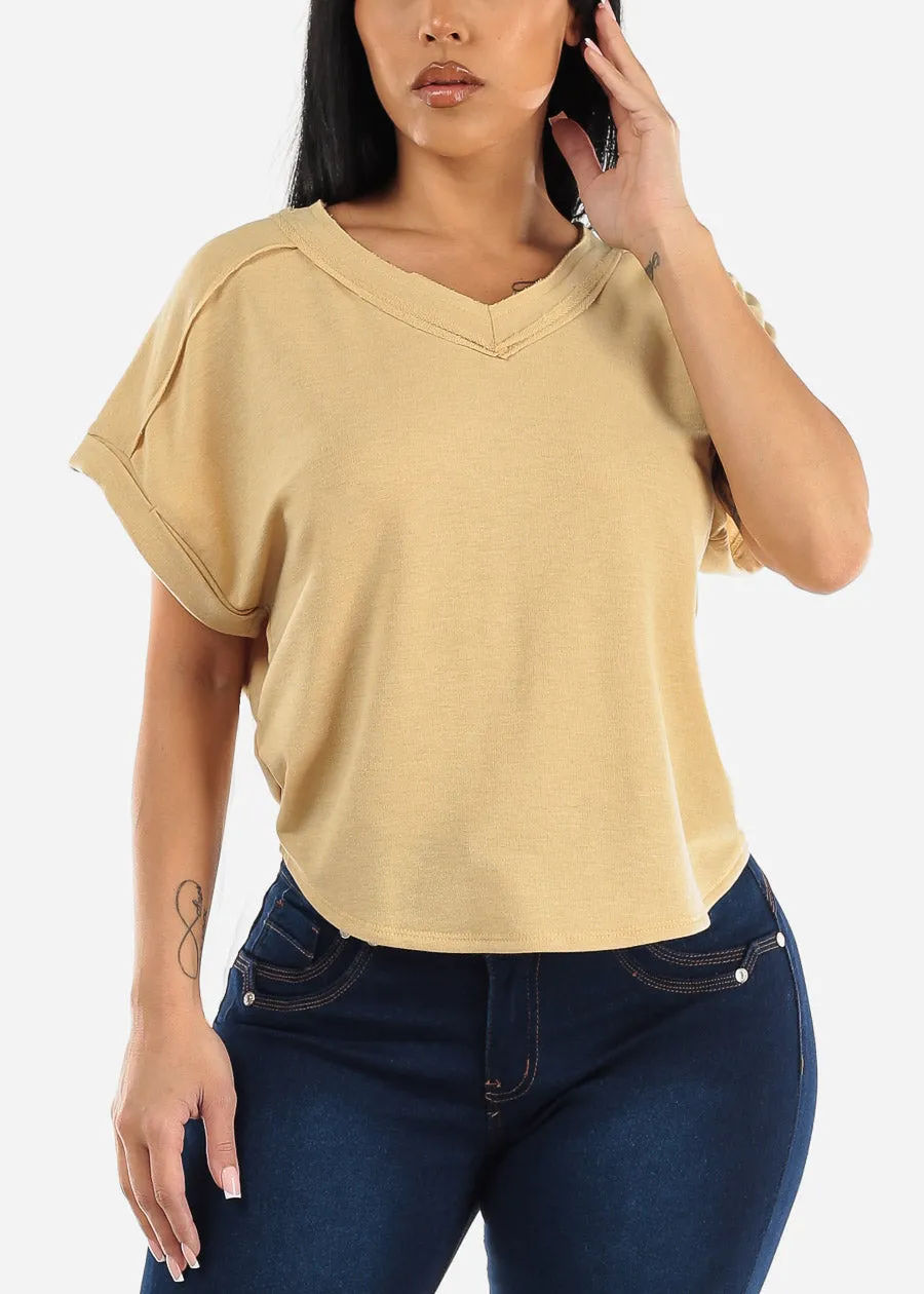 Short Sleeve Vneck Soft Terry Top Mustard sold by Moda