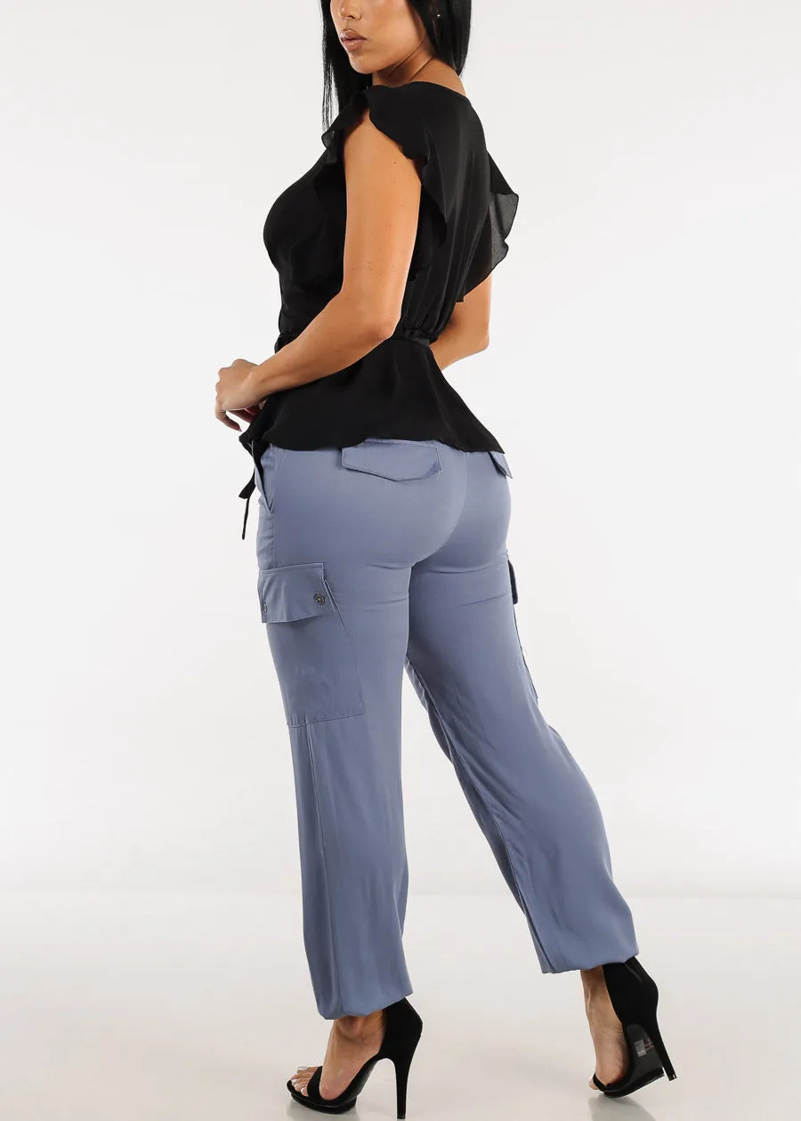 High Waist Drawstring Cargo Jogger Pants Slate Blue sold by Moda product image thumbnail 5