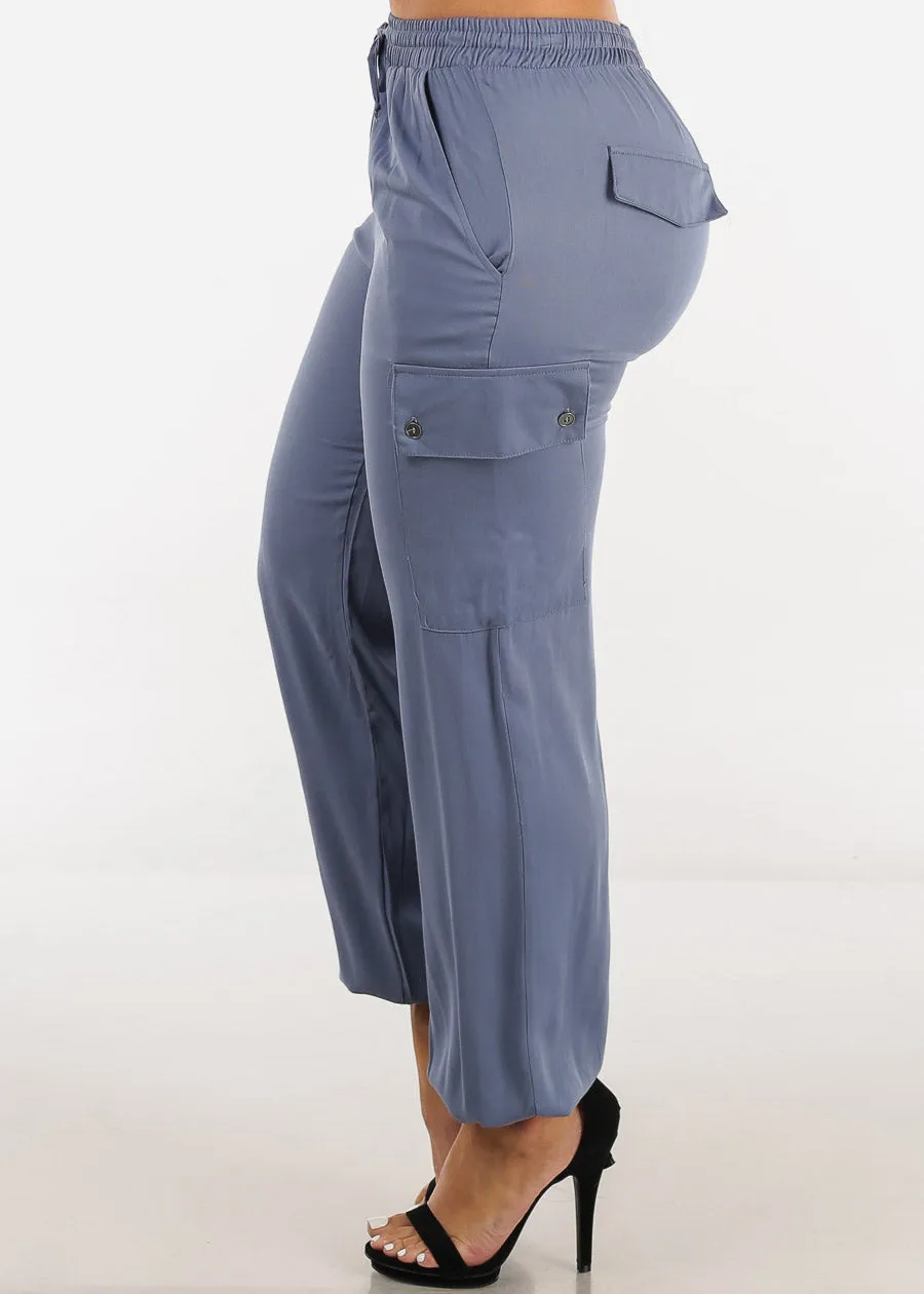 High Waist Drawstring Cargo Jogger Pants Slate Blue sold by Moda product image thumbnail 3