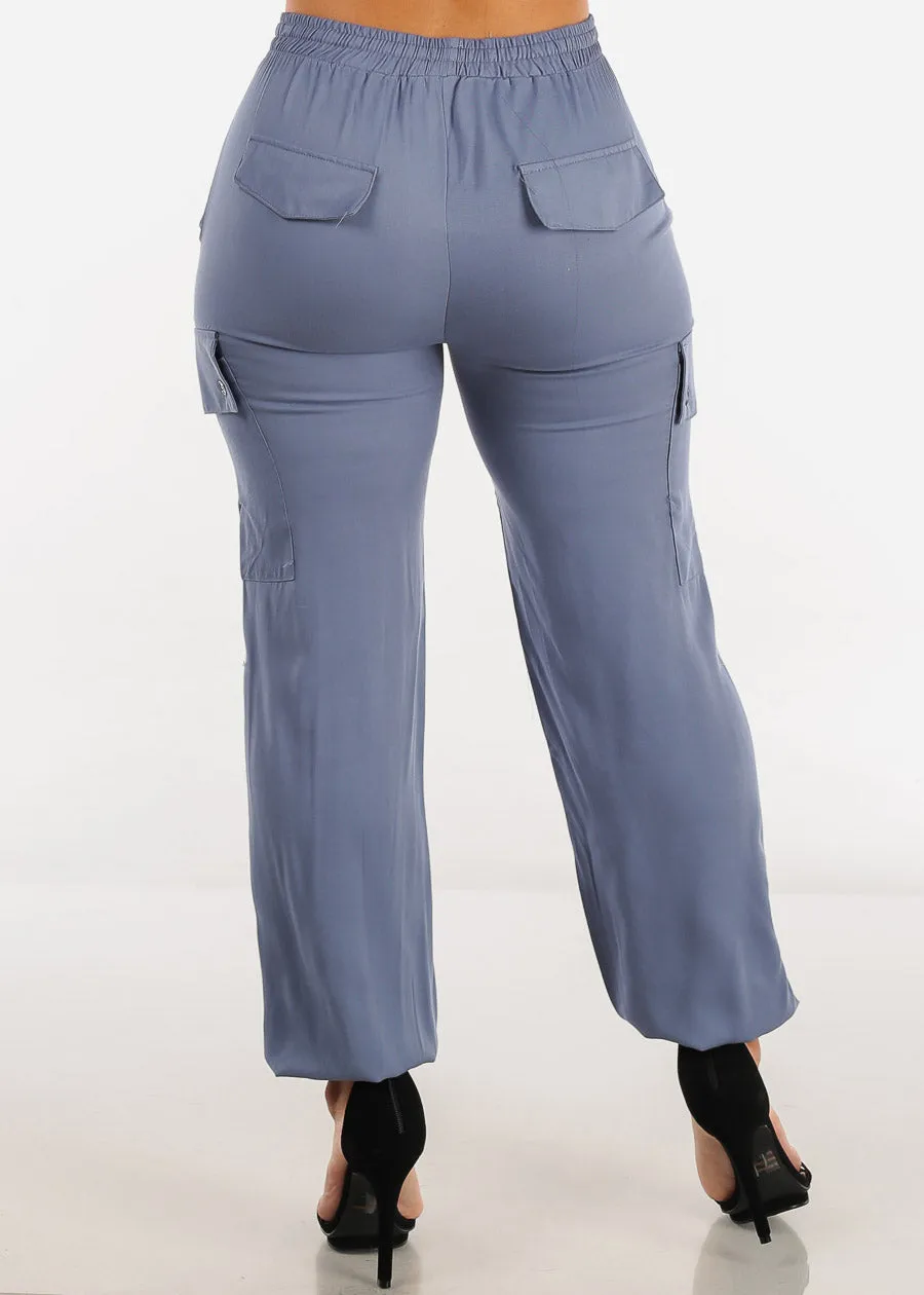 High Waist Drawstring Cargo Jogger Pants Slate Blue sold by Moda product image thumbnail 4
