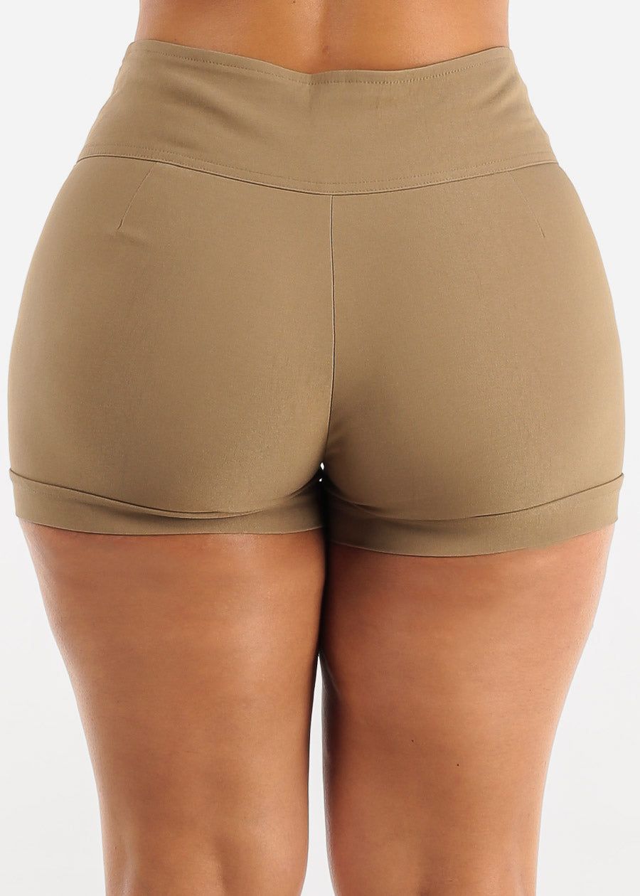 Khaki Super High Waist Cuffed Dressy Shorts sold by Moda product image thumbnail 4