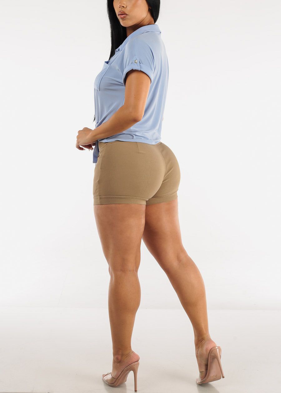 Khaki Super High Waist Cuffed Dressy Shorts sold by Moda product image thumbnail 5