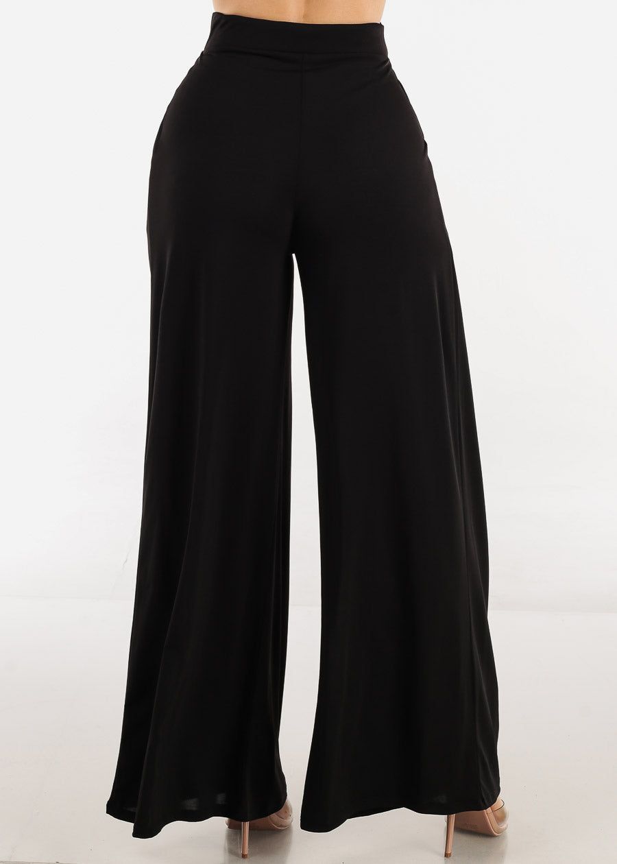 High Waisted Flare Palazzo Pants Black w Pockets sold by Moda product image thumbnail 4